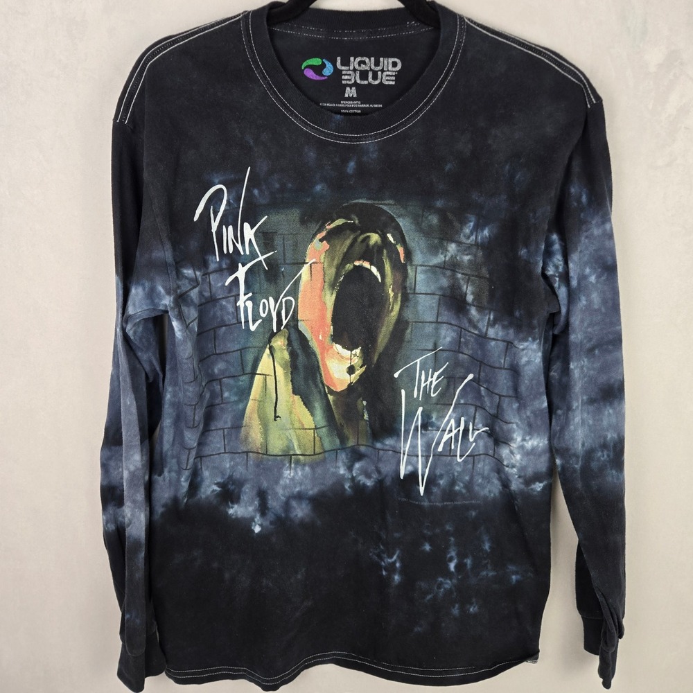 Pink Floyd The Wall Liquid Blue Tie Dye Long Sleeve Shirt Mens M Black Pullover